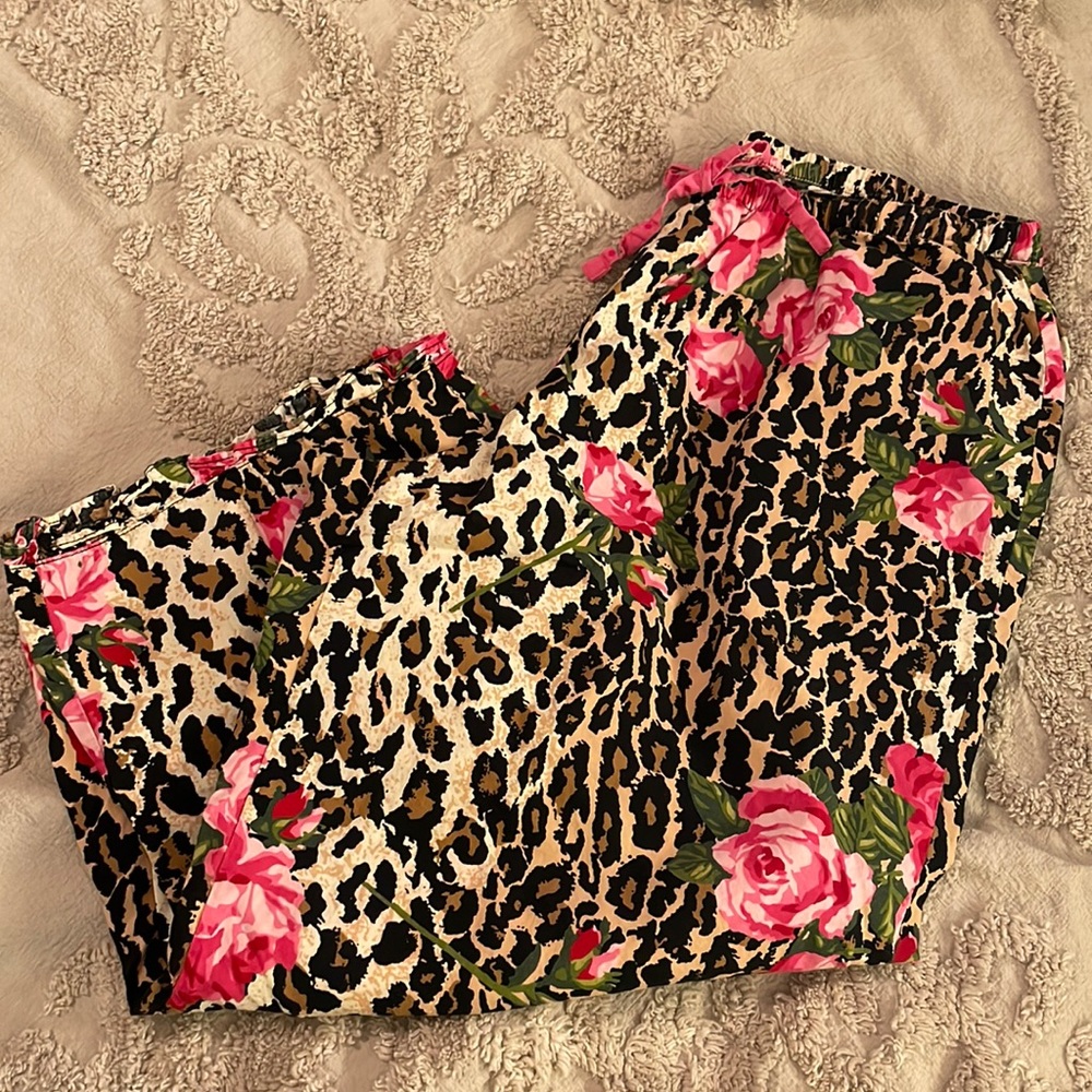 Leopard Print & Pink Roses PJ Bottoms